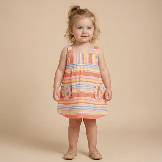 Orange line Dress- with pocket