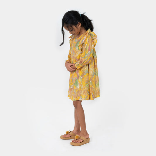 Yellow Floral Gathered Frock