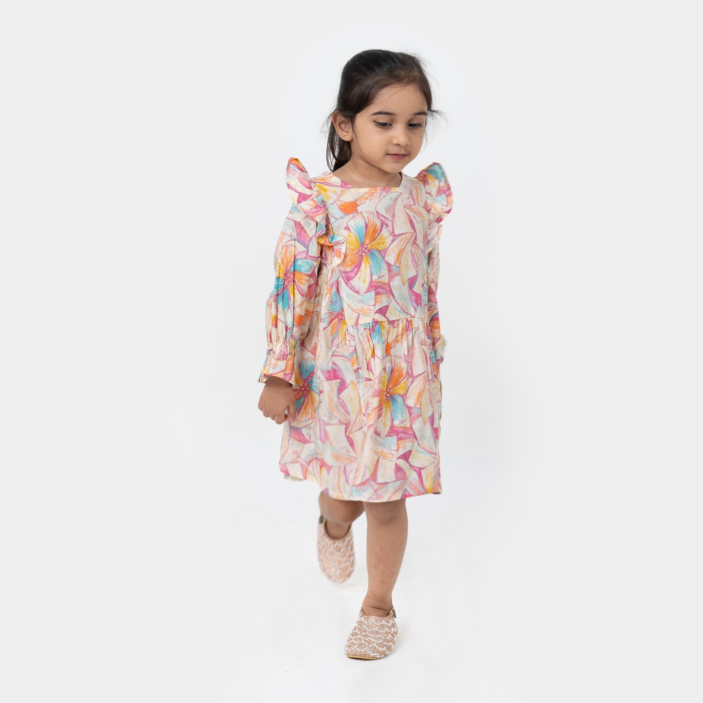 Multicolored Floral Gathered Frock