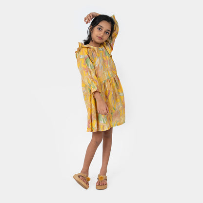 Yellow Floral Gathered Frock