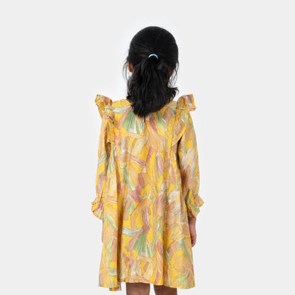 Yellow Floral Gathered Frock